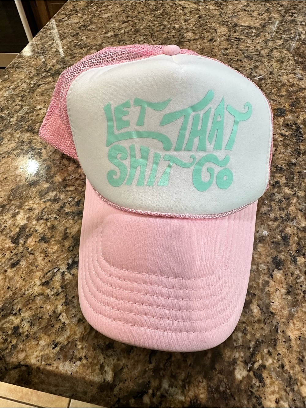 OTTO Pink and Mint Green Kids Mesh Trucker Hat - 'Let That Go' Graphic